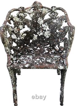 Pair Antique Cast Iron CHAIRS, Fern & Blackberry, Fiske, Mott, NYC, 19th C 105lb