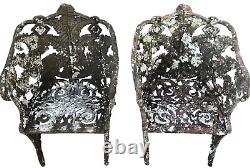 Pair Antique Cast Iron CHAIRS, Fern & Blackberry, Fiske, Mott, NYC, 19th C 105lb