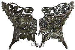 Pair Antique Cast Iron CHAIRS, Fern & Blackberry, Fiske, Mott, NYC, 19th C 105lb