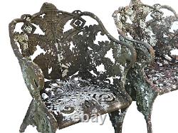 Pair Antique Cast Iron CHAIRS, Fern & Blackberry, Fiske, Mott, NYC, 19th C 105lb