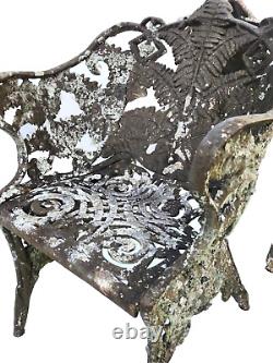 Pair Antique Cast Iron CHAIRS, Fern & Blackberry, Fiske, Mott, NYC, 19th C 105lb