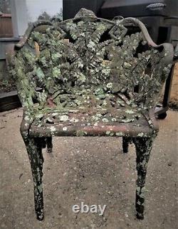 Pair Antique Cast Iron CHAIRS, Fern & Blackberry, Fiske, Mott, NYC, 19th C 105lb