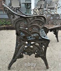 Pair Antique Cast Iron CHAIRS, Fern & Blackberry, Fiske, Mott, NYC, 19th C 105lb