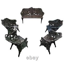 Pair Antique Cast Iron CHAIRS, Fern & Blackberry, Fiske, Mott, NYC, 19th C 105lb