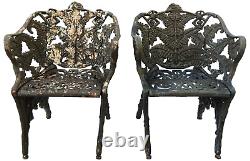 Pair Antique Cast Iron CHAIRS, Fern & Blackberry, Fiske, Mott, NYC, 33t, 110lb