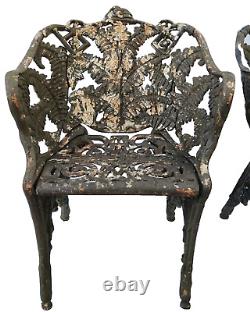 Pair Antique Cast Iron CHAIRS, Fern & Blackberry, Fiske, Mott, NYC, 33t, 110lb