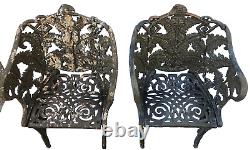 Pair Antique Cast Iron CHAIRS, Fern & Blackberry, Fiske, Mott, NYC, 33t, 110lb