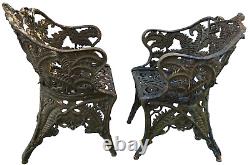 Pair Antique Cast Iron CHAIRS, Fern & Blackberry, Fiske, Mott, NYC, 33t, 110lb