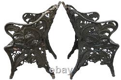 Pair Antique Cast Iron CHAIRS, Fern & Blackberry, Fiske, Mott, NYC, 33t, 110lb