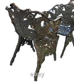 Pair Antique Cast Iron CHAIRS, Fern & Blackberry, Fiske, Mott, NYC, 33t, 110lb