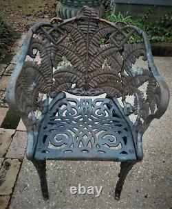 Pair Antique Cast Iron CHAIRS, Fern & Blackberry, Fiske, Mott, NYC, 33t, 110lb