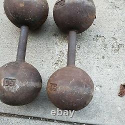 Pair Of 50Lb Vintage YORK Dumbbells 100LBS Total Weight Round Barbells