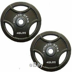 Pair of 2 45lb OLYMPIC 2 Weight Plates Grip Handles- NEW 90lb Weights Total
