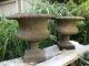 Pair Of 30 Lb. Vintage Antique Cast Iron Garden Planters Urns