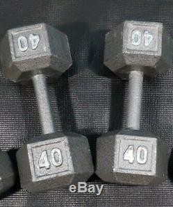 Pair of 40 lb Cast Iron Hex-Style Dumbbells SHIPS FAST