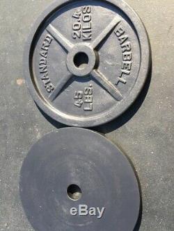 Pair of 45LBS Cast Iron Olympic Weight Plates- Barbell Standard-Used