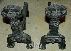 Pair of Antique Vintage Cast Iron Heavy (33lbs Each) Fireplace Andirons 15 1/2