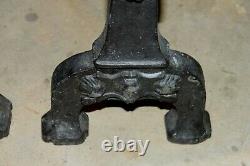 Pair of Antique Vintage Cast Iron Heavy (33lbs Each) Fireplace Andirons 15 1/2