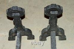 Pair of Antique Vintage Cast Iron Heavy (33lbs Each) Fireplace Andirons 15 1/2