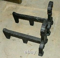 Pair of Antique Vintage Cast Iron Heavy (33lbs Each) Fireplace Andirons 15 1/2