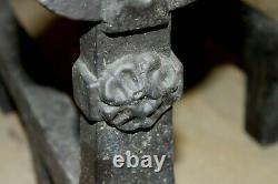 Pair of Antique Vintage Cast Iron Heavy (33lbs Each) Fireplace Andirons 15 1/2