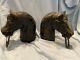 Pair Of Cast Iron Horse Head Hitching Post Toppers With Rings Vintage! 14 Lbs