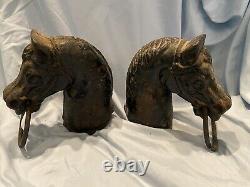 Pair of Cast Iron Horse Head Hitching Post Toppers with Rings Vintage! 14 lbs