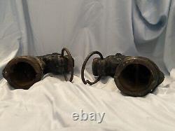 Pair of Cast Iron Horse Head Hitching Post Toppers with Rings Vintage! 14 lbs