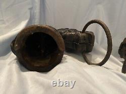 Pair of Cast Iron Horse Head Hitching Post Toppers with Rings Vintage! 14 lbs