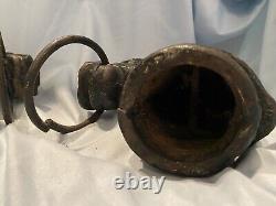 Pair of Cast Iron Horse Head Hitching Post Toppers with Rings Vintage! 14 lbs