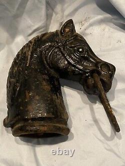 Pair of Cast Iron Horse Head Hitching Post Toppers with Rings Vintage! 14 lbs