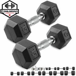 Pair of Rubber Coated Hex Dumbbell Hand Weight Set, 5 lb to 50 Pound