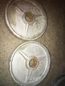 Pair of Used Vintage Rusty 25 Lb Iron Olympic Weight Plates (50 Pounds Total)