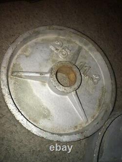 Pair of Used Vintage Rusty 25 Lb Iron Olympic Weight Plates (50 Pounds Total)