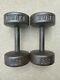 Pair Of Vintage York Barbell 25 Lb Dumbbells Cast Iron Roundheads