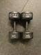 Pair Of Vintage York Barbell 45 Lb Dumbbells Cast Iron Roundheads, 90 Lb Total
