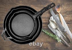 Pre-Seasoned Cast Iron 3 Piece Skillet Bundle. 12 + 10 + 8 Set of 3 Cast Iron