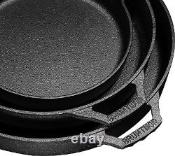 Pre-Seasoned Cast Iron 3 Piece Skillet Bundle. 12 + 10 + 8 Set of 3 Cast Iron