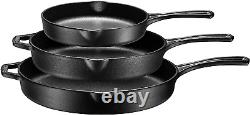 Pre-Seasoned Cast Iron 3 Piece Skillet Bundle. 12 + 10 + 8 Set of 3 Cast Iron