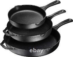 Pre-Seasoned Cast Iron 3 Piece Skillet Bundle. 12 + 10 + 8 Set of 3 Cast Iron