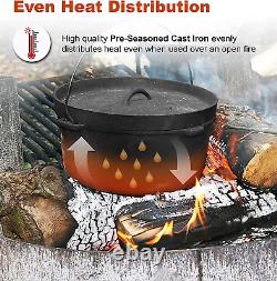 Pre-Seasoned Cast Iron Dutch Oven with Flanged Lid Iron Cover, for Campfire or F