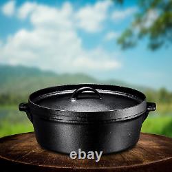 Pre-Seasoned Cast Iron Dutch Oven with Flanged Lid Iron Cover, for Campfire or F