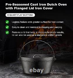 Pre-Seasoned Cast Iron Dutch Oven with Flanged Lid Iron Cover, for Campfire or F