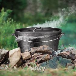 Pre-Seasoned Cast Iron Dutch Oven with Flanged Lid Iron Cover, for Campfire or F