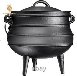 Pre-Seasoned Cauldron Cast Iron 10 Quarts African Potjie Pot with Lid 3 Le