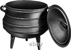 Pre-Seasoned Cauldron Cast Iron 10 Quarts African Potjie Pot with Lid 3 Le