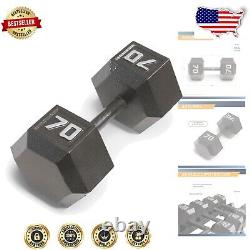 Premium Cast Iron Hex Dumbbell 70 lbs with Knurled Grip for Enhanced Workouts