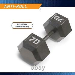 Premium Cast Iron Hex Dumbbell 70 lbs with Knurled Grip for Enhanced Workouts