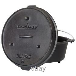 Preseasoned Dutch Oven Cast Iron 14 in. Lid Outdoor Camping Chef Cooking Fire