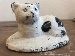 Primitive Antique Cast Iron Cat Lying on Rug Paperweight Doorstop Heavy 3.6 Lbs